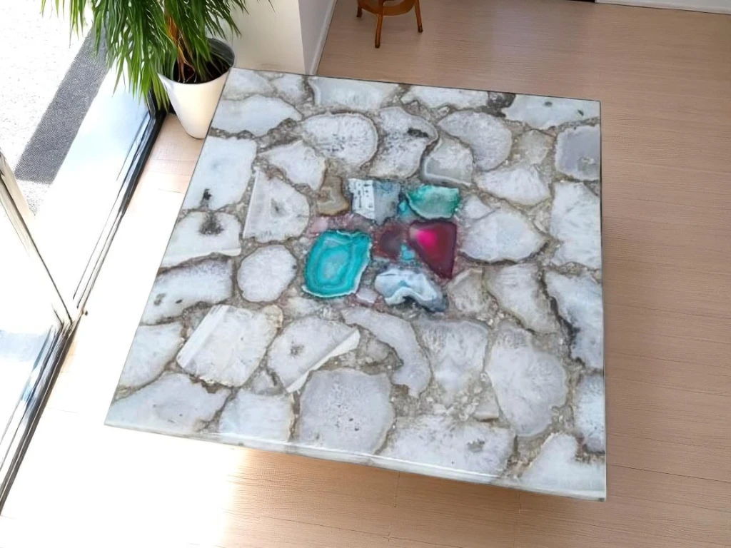 Square White Agate Coffee Table – Modern Elegance for Stylish Homes